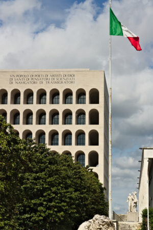 Fendi Roma. Palazzo EUR. Palace of Italian Civilization built in Rome EUR. Fendi exhibition. - MyVideoimage.com | Foto stock & Video footage