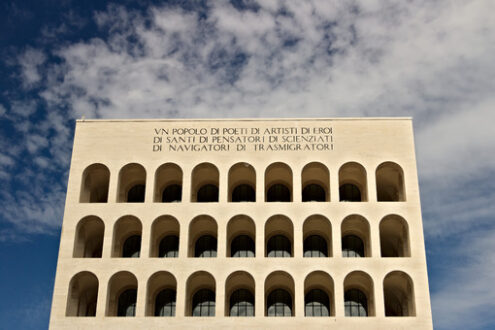 Fendi Rome. Palace of Italian Civilization built in Rome EUR. Fendi exhibition. - MyVideoimage.com | Foto stock & Video footage