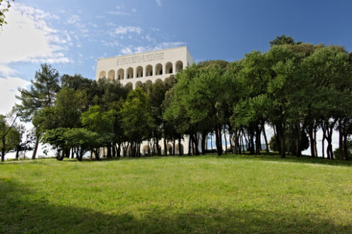 Fendi exibition Rome. Palace of Italian Civilization built in Rome EUR. Roma foto. - MyVideoimage.com | Foto stock & Video footage