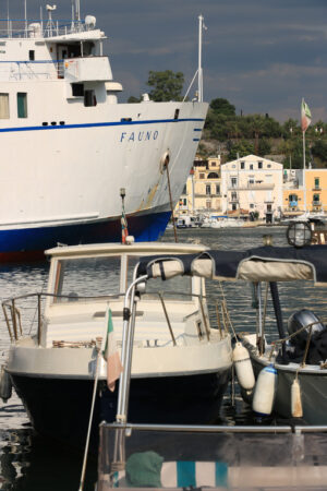 Ferry boat enters the port. The port of Ischia is housed in an a - MyVideoimage.com