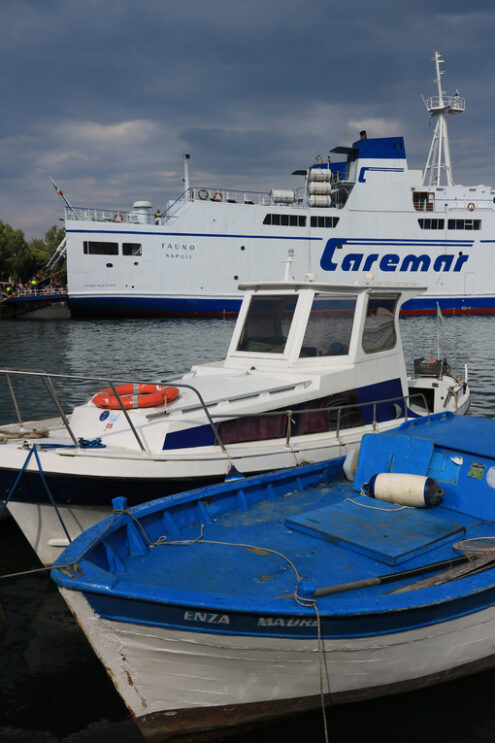 Ferry boat enters the port. The port of Ischia is housed in an a - MyVideoimage.com