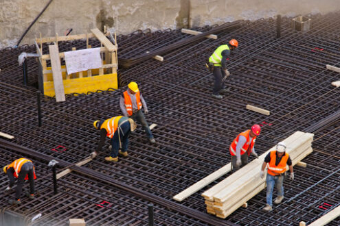 Foundation slab Construction site for new construction in the Business District area. Cantieri edili. - MyVideoimage.com | Foto stock & Video footage