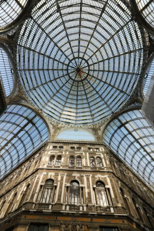 Galleria Umberto in Naples. On the ground floor it is populated by numerous and luxurious shops. The ceiling is made with a large and spectacular window. - MyVideoimage.com