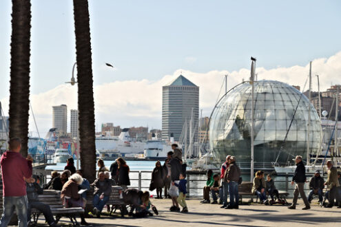 Genoa. Ancient port, people walking - MyVideoimage.com | Foto stock & Video footage