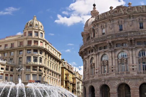 Genoa. Fountain of Piazza de Ferrari. - MyVideoimage.com | Foto stock & Video footage