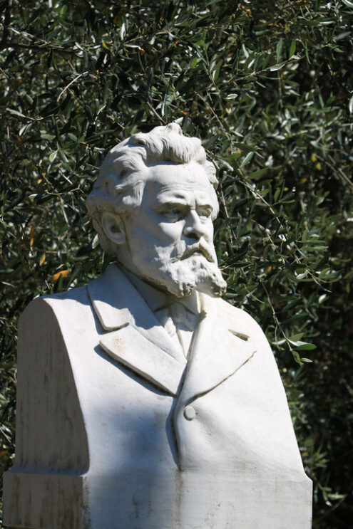 Giosuè Carducci, Busto in marmo del poeta. Giosuè Carducci poet. Marble sculpture. Bust at the birthplace o - MyVideoimage.com | Foto stock & Video footage