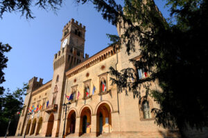 Giuseppe Verdi theater. Palazzo Rocca Pallavicino, seat of the municipality of Busseto (Parma). Stock photos. - MyVideoimage.com | Foto stock & Video footage