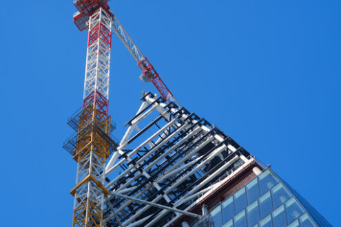 Grattacieli Milano Citylife. Libeskind tower under construction. Milan. CityLife includes three skyscrapers and pedestrian areas with greenery. - MyVideoimage.com | Foto stock & Video footage