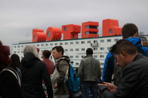 Group of people waiting for the ferry to NDSM. On the hotel back - MyVideoimage.com