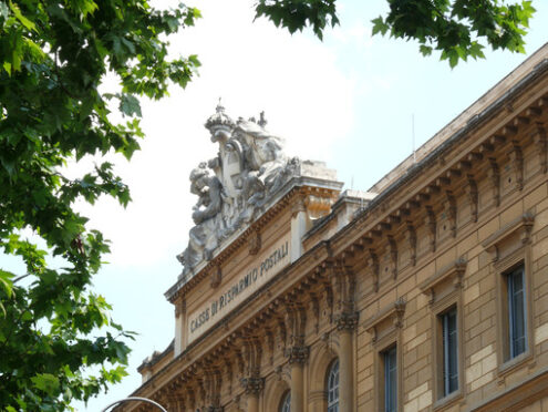 Head office of Cassa Depositi e Prestiti or Post Savings Banks. Facade of the palace of Rome. - MyVideoimage.com