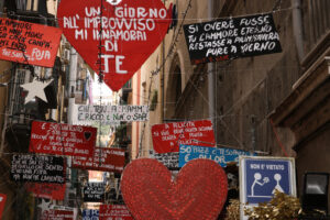 Heart-shaped signs praising love and painted red. - MyVideoimage.com