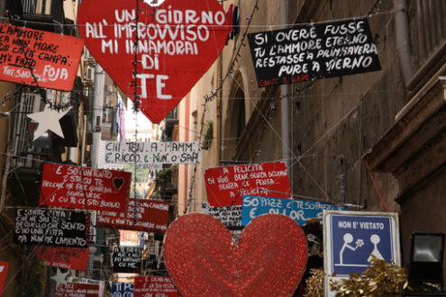 Heart-shaped signs praising love and painted red. - MyVideoimage.com