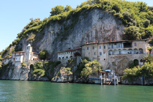 Hermitage of Santa Caterina del Sasso overlooking Lake Maggiore. - MyVideoimage.com