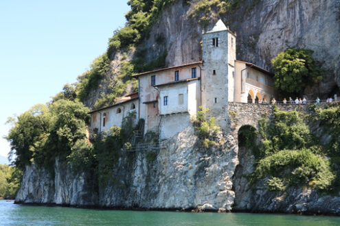 Hermitage of Santa Caterina del Sasso overlooking Lake Maggiore. - MyVideoimage.com