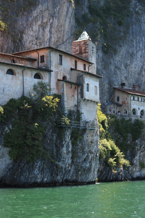 Hermitage of Santa Caterina del Sasso overlooking Lake Maggiore. - MyVideoimage.com