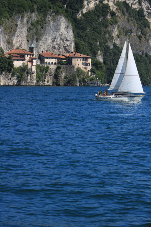 Hermitage of Santa Caterina del Sasso overlooking Lake Maggiore. - MyVideoimage.com