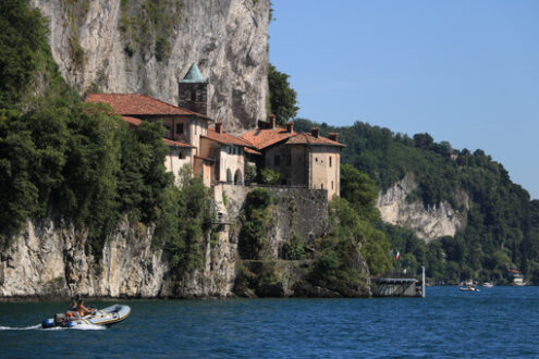 Hermitage of Santa Caterina del Sasso overlooking Lake Maggiore. - MyVideoimage.com