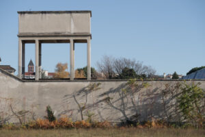 Industrial archeology buildings in the city of Busto Arsizio. Rectangular water tank with reinforced concrete pillars. - MyVideoimage.com