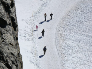 Jungfrau, Switzerland. People on snow trails. Foto Svizzera. Switzerland photo