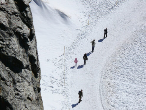 Jungfrau, Switzerland. People on snow trails - MyVideoimage.com