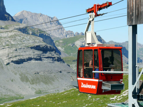 Leukerbad, Switzerland. 08/06/2009. Daubensee cable car - MyVideoimage.com