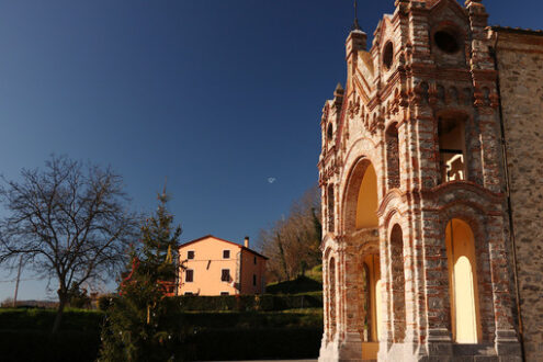 Small church. Lucca, Tuscany, Italy. Neo-Gothic church in the Lucca countrysid