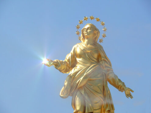 Madonna Milan Cathedral Sculpture representing the Madonna of the Milan Cathedral. Reflections of the sun. Copy - MyVideoimage.com | Foto stock & Video footage