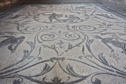 Marble mosaic. Mosaic with Hercules and Acheloo of the Villa of Nerone in Anzio - MyVideoimage.com | Foto stock & Video footage