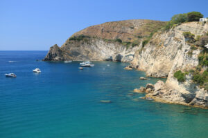 Mediterranean sea with yacht and cliff. Natural panorama of the - MyVideoimage.com