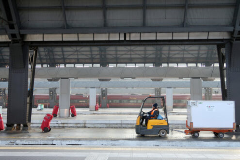 Milan, Central Station. Luggage transport to the train station. - MyVideoimage.com