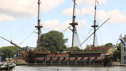 National Maritime Museum of Amsterdam and the sailing ship. Foto navi. Ships photo.