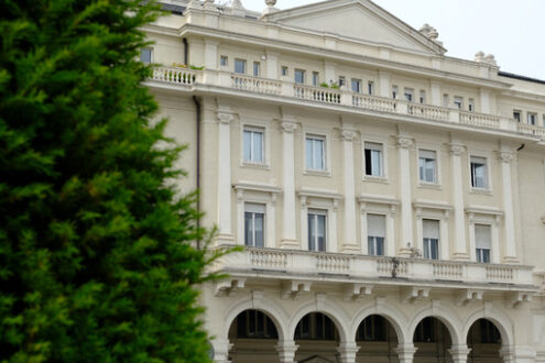 Novara building Palazzo Venezia in Piazza Martiri della Libertà. Stock photos. - MyVideoimage.com | Foto stock & Video footage