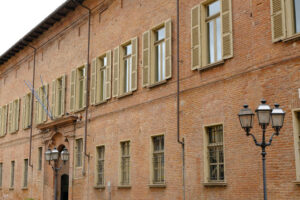 Palazzo Guasco di Alessandria. Ancient brick brick building. Stock photos. - MyVideoimage.com | Foto stock & Video footage