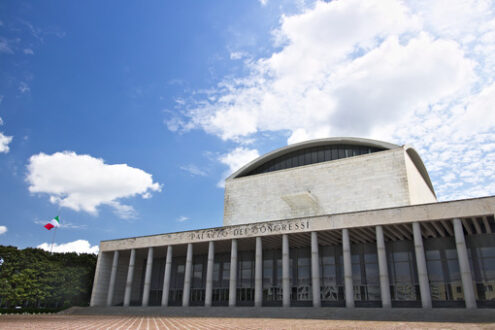 Palazzo dei Congressi Roma. Congress Palace at the Rome Eur. Stock photo royalty free. Roma foto. - MyVideoimage.com | Foto stock & Video footage