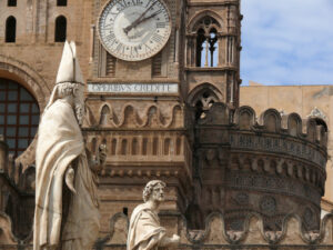 Palermo, Sicily, Italy. Sculptures in white marble at the cathedral. - MyVideoimage.com