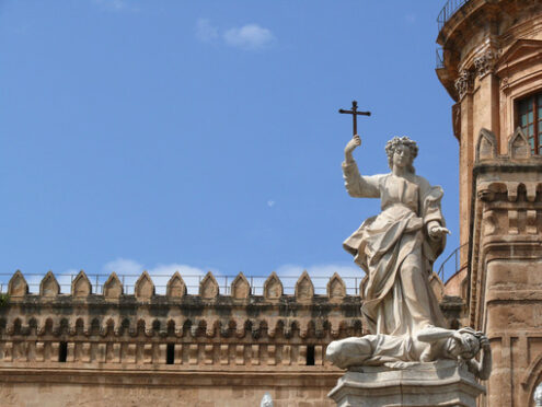 Palermo, Sicily, Italy.  Sculptures in white marble at the cathedral. - MyVideoimage.com