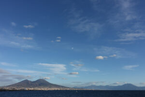 Panorama of the Gulf of Naples with the sea and the volcanic mountain of Vesuvius. - MyVideoimage.com