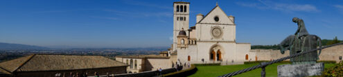 Panoramic photograph of the Basilica of San Francesco in Assisi. - MyVideoimage.com
