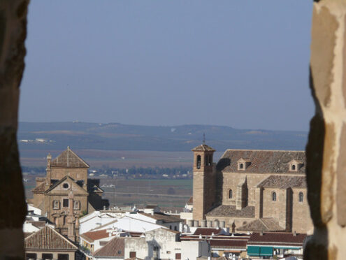 Antequera Spain. Panoramic view of the city of Antequera in Spain with church.