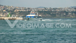 Passenger ship footage video. Small passenger ship in the Gulf of Naples.  Video footage. - MyVideoimage.com | Foto stock & Video footage