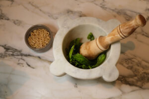 Pesto alla genovese. Genoese pesto, typical Italian sauce. Stock photos. - MyVideoimage.com | Foto stock & Video footage