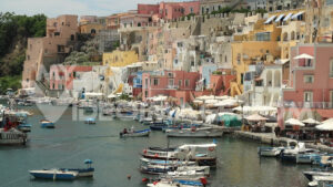 Picturesque footage houses. Bay of the port of Corricella on the Island of Procida.  Video footage. - MyVideoimage.com | Foto stock & Video footage