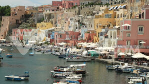 Picturesque video houses. Bay of the port of Corricella on the Island of Procida.  Video footage. - MyVideoimage.com | Foto stock & Video footage