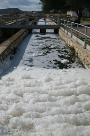 Pollution. Pollution of a channel caused by surfactants. Stock photos. - MyVideoimage.com | Foto stock & Video footage