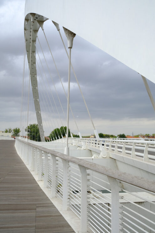 Ponte Meier. Cable-stayed bridge with steel arch. Foto stock royalty free. - MyVideoimage.com | Foto stock & Video footage