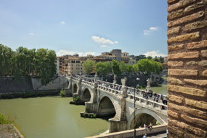 Ponte Sant’Angelo crosses the Tiber river in Rome. - MyVideoimage.com