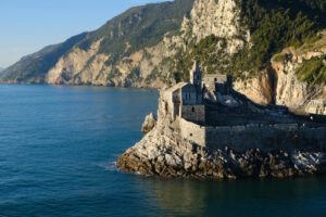 Porto Venere church of San Pietro. Rocks overlooking the sea. Ancient medieval building near the Cinque Terre in Liguria. - MyVideoimage.com | Foto stock & Video footage