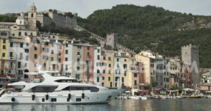 Portovenere panorama video stock. Panorama of Portovenere near the Cinque Terre with typical colorful houses.  Video Liguria footage.