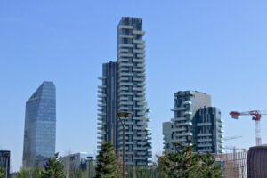 Quartiere affari Milano. Residential complex of Torre Solaria, Torre Aria and Torre Solea. - MyVideoimage.com | Foto stock & Video footage