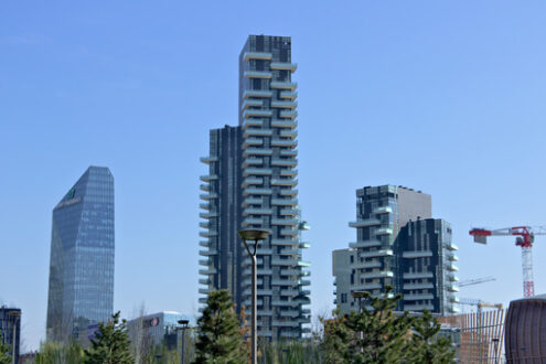 Quartiere affari Milano. Residential complex of Torre Solaria, Torre Aria and Torre Solea. - MyVideoimage.com | Foto stock & Video footage